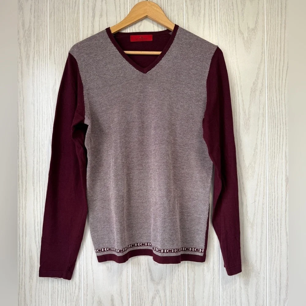 Carolina Herrera Vintage Men’s Maroon V-Neck Sweater – Size Small